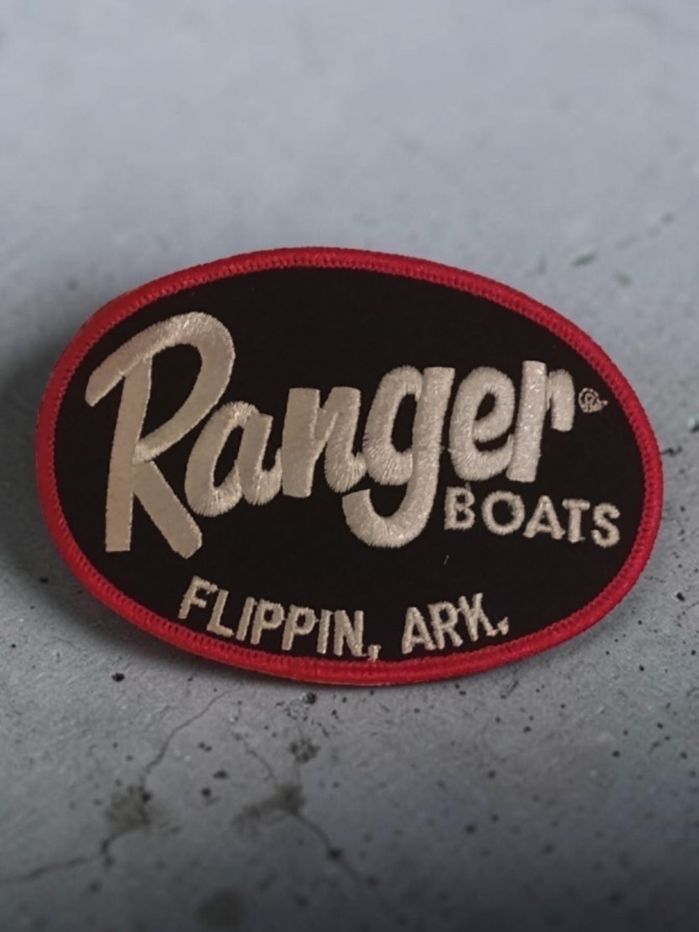 Vintage Ranger Boats Flippin Ark Embroidered Patch Oval NWOT Bass Fishing